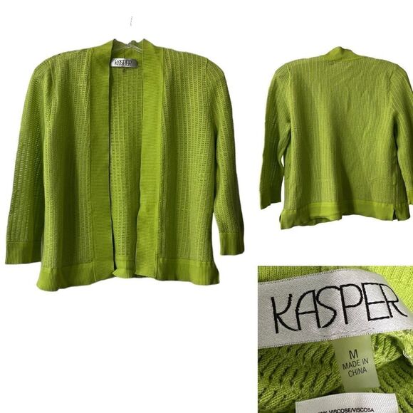 Kasper Sweaters - Kasper Lime Green Open Cardigan